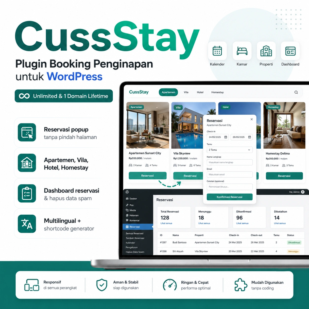 CussStay — Kelola Listing dan Reservasi Penginapan Langsung dari WordPress